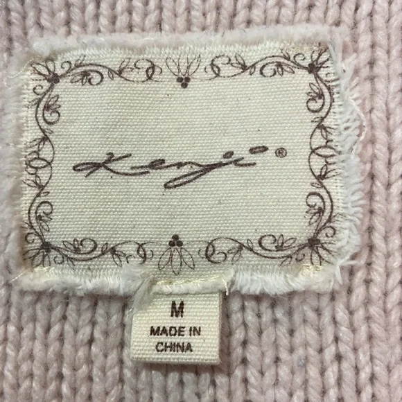 Kenzie Mixed Fabric Cable Knit Pink V-neck Sweater Medium - Picture 9 of 11